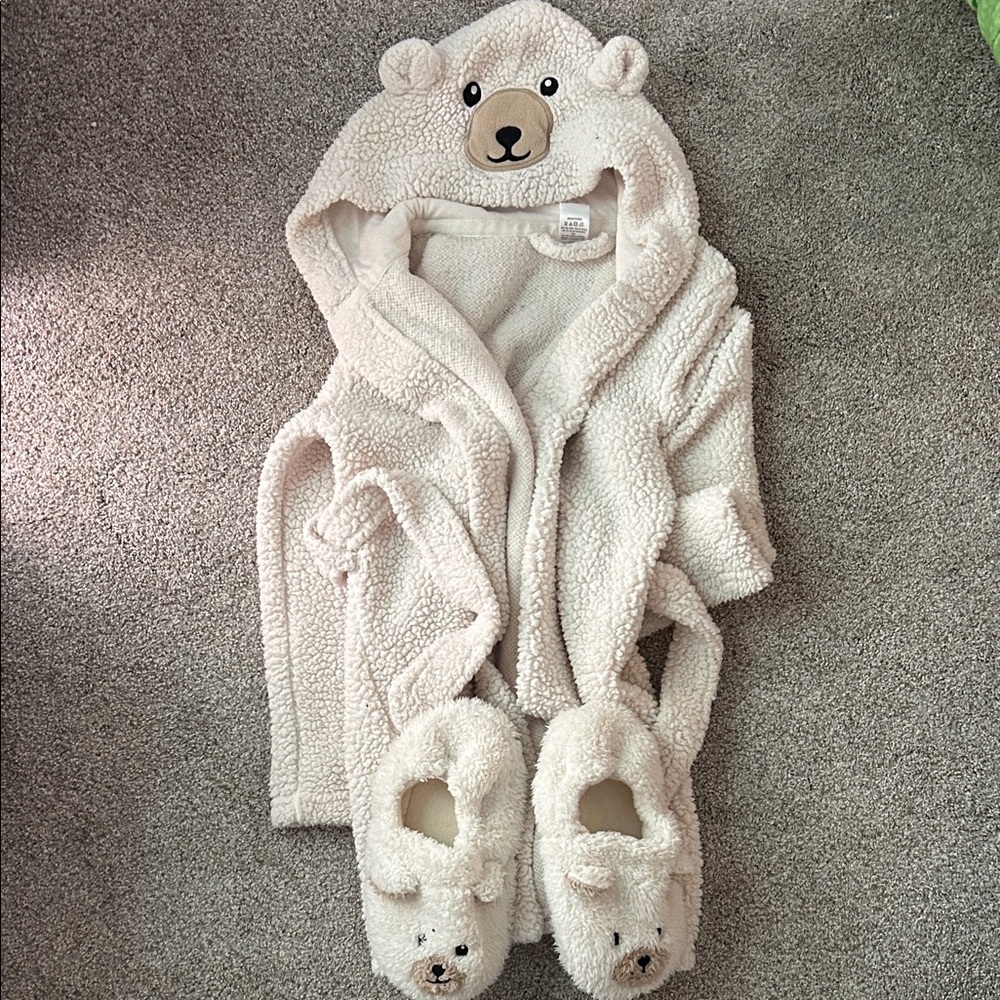 Gymboree Cream Plush Hooded Robe with Sherpa Lining